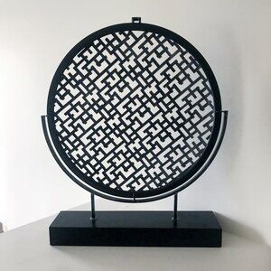 Oversized Decorative Platter on Stand – Black Geometric Shield Modern Sculpture